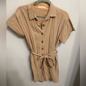 Lush Tan Button-Up Jumpsuit